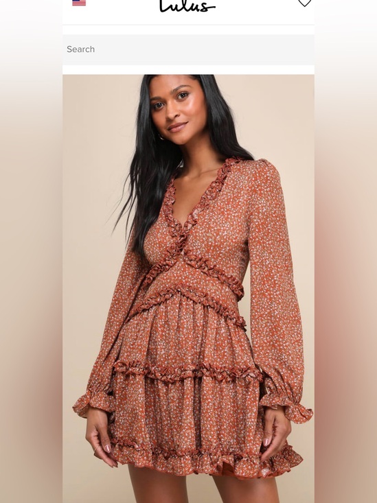 Lulus Dresses & Skirts - LULU Admire You Orange Floral Print Ruffled Long Sleeve Mini Dress